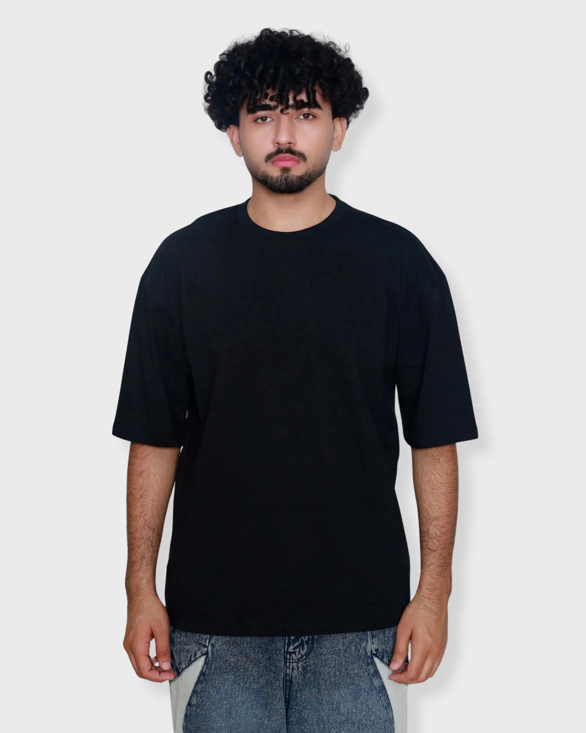 Black oversized box fit t-shirt with drop shoulder and clean plain design