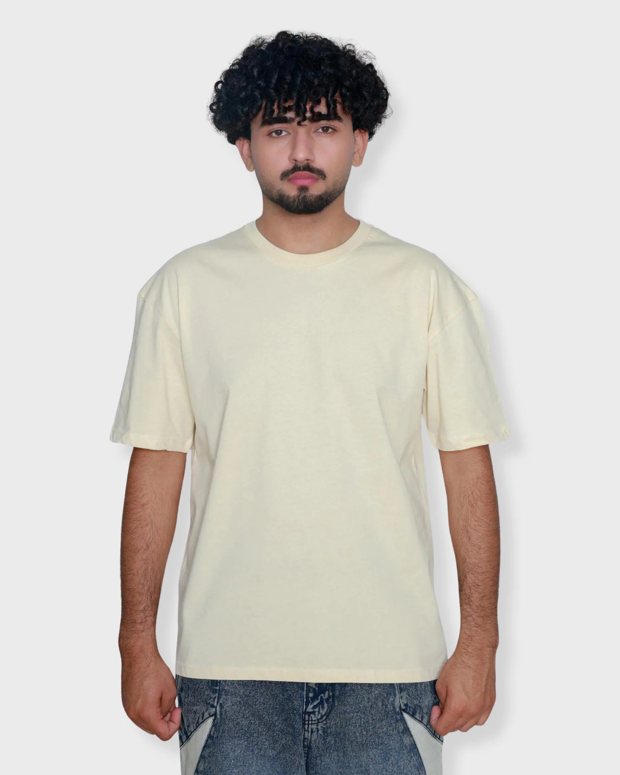 Cream oversized box fit t-shirt with drop shoulder and clean plain design