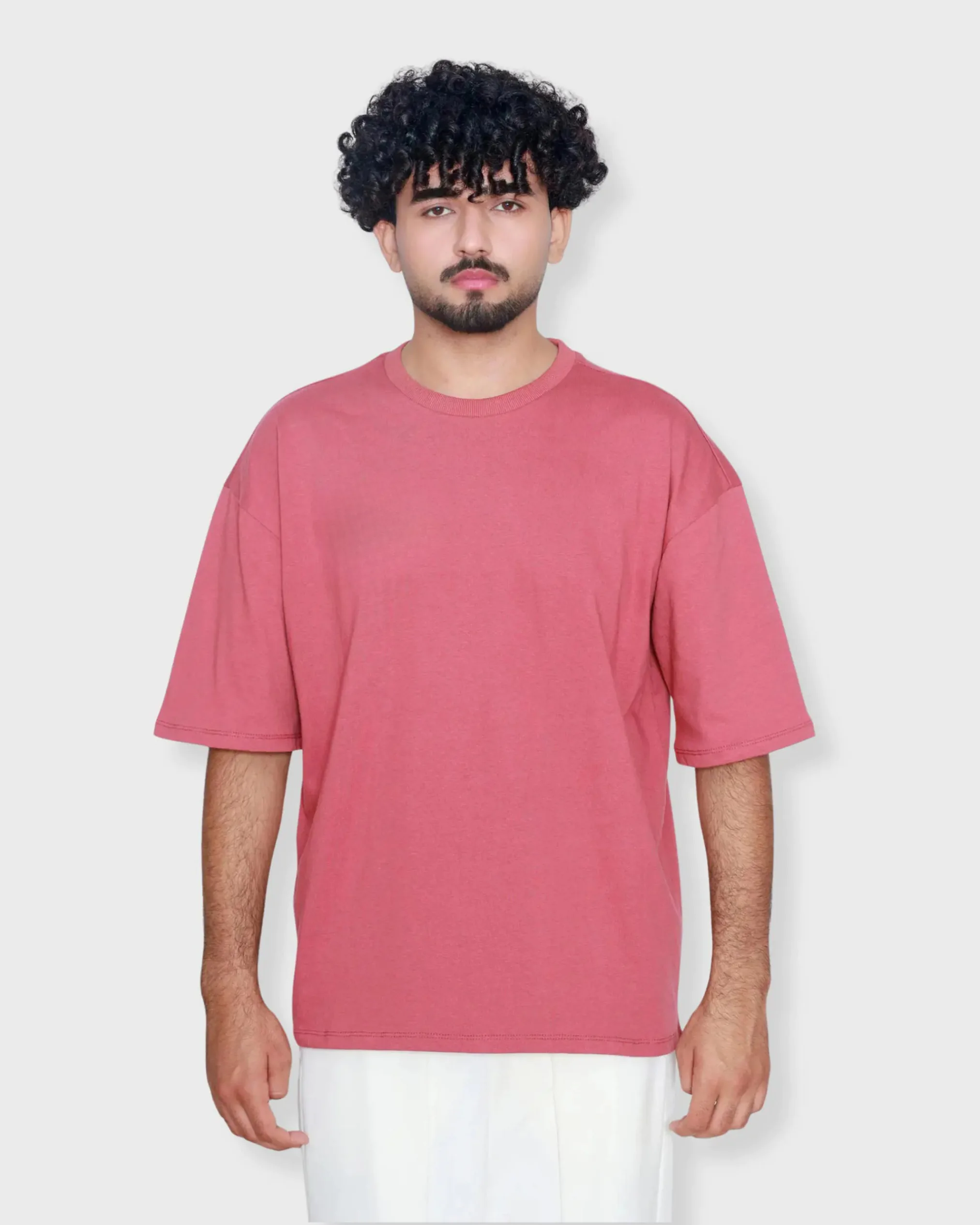 Rose pink oversized box fit t-shirt with drop shoulder and clean plain design