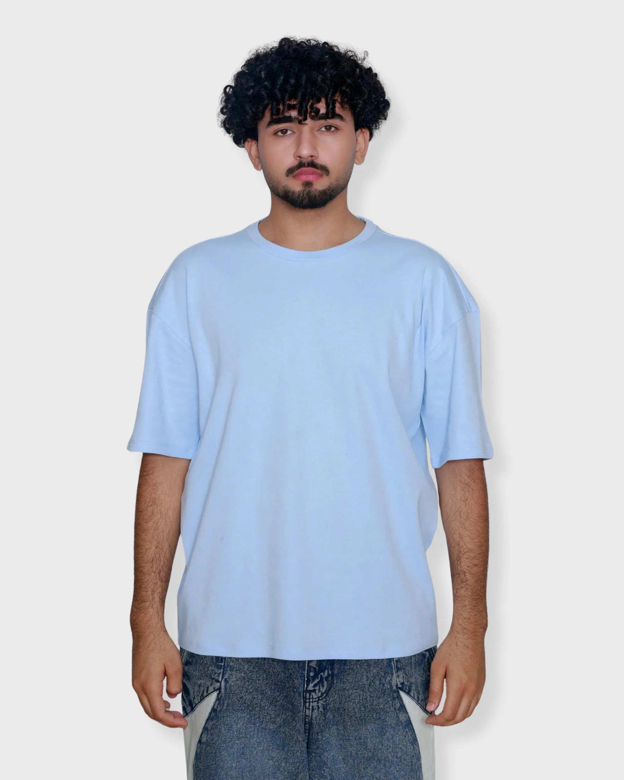 Sky blue oversized box fit t-shirt with drop shoulder and clean plain design