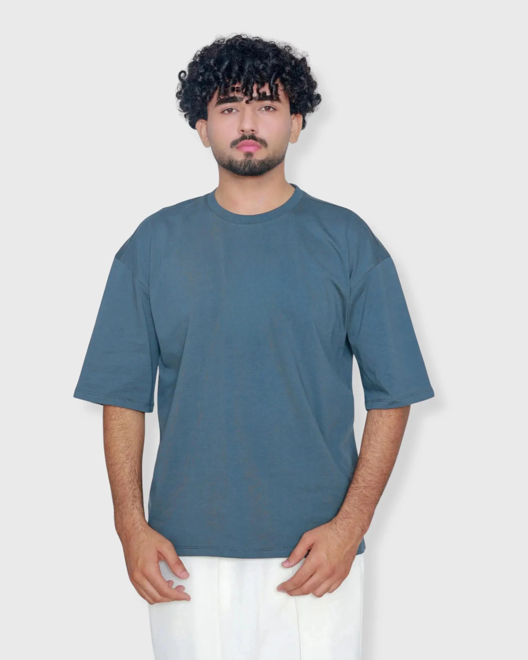 steel teal oversized box fit t-shirt with drop shoulder and clean plain design