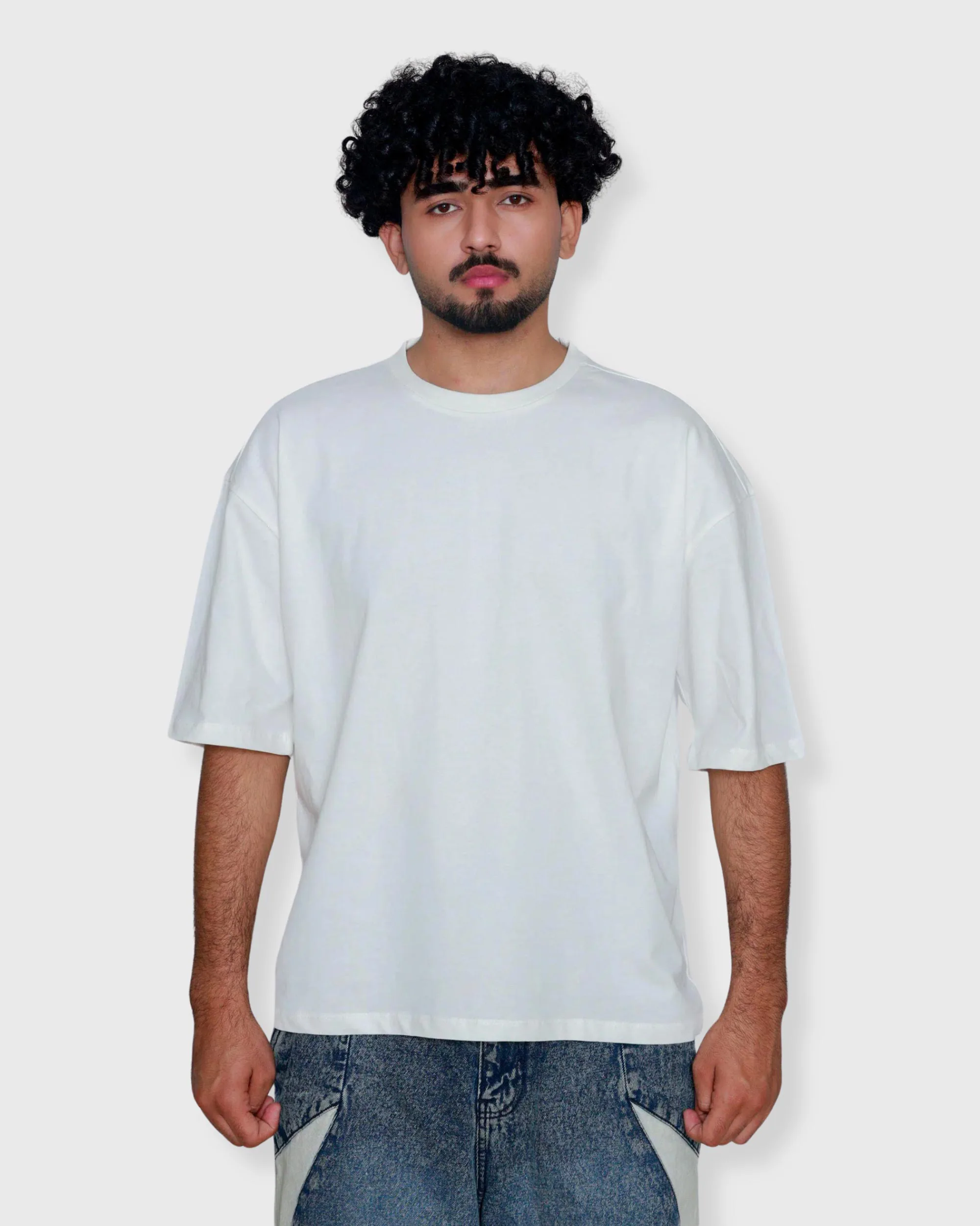 White oversized box fit t-shirt with drop shoulder and clean plain design