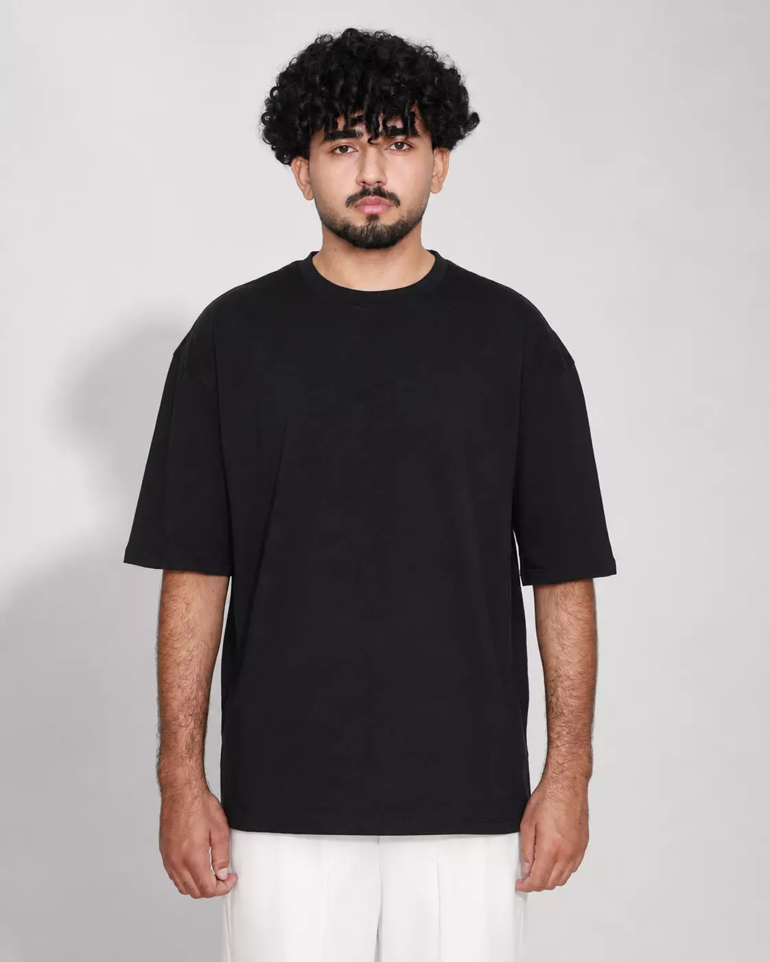 Black oversized box fit t-shirt with drop shoulder and clean plain design